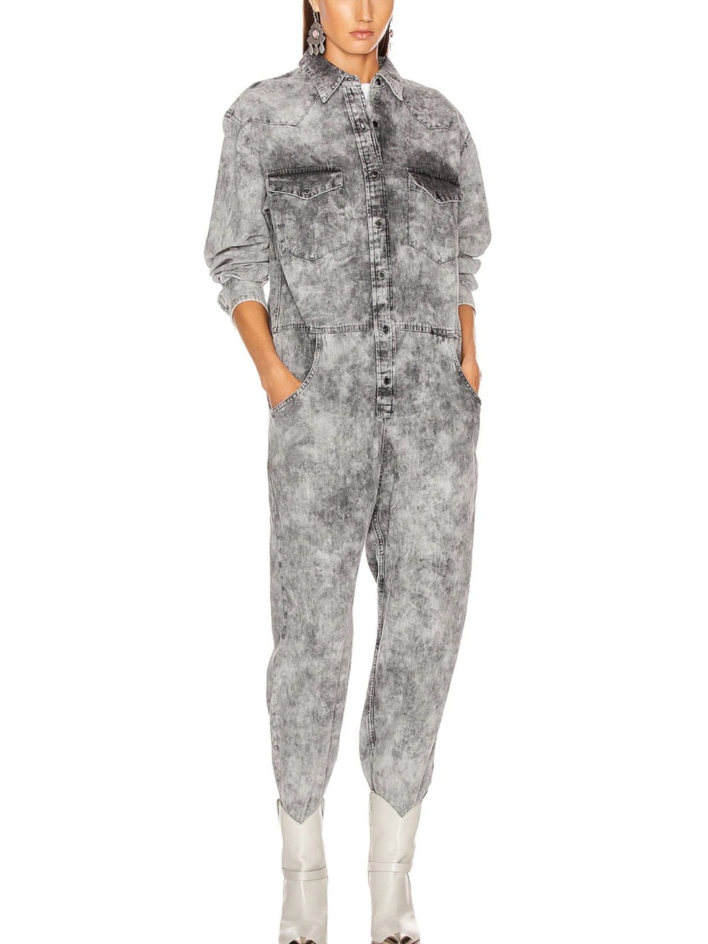 Isabel Etoile Marat Gray Acid-Wash Denim Jumpsuit
